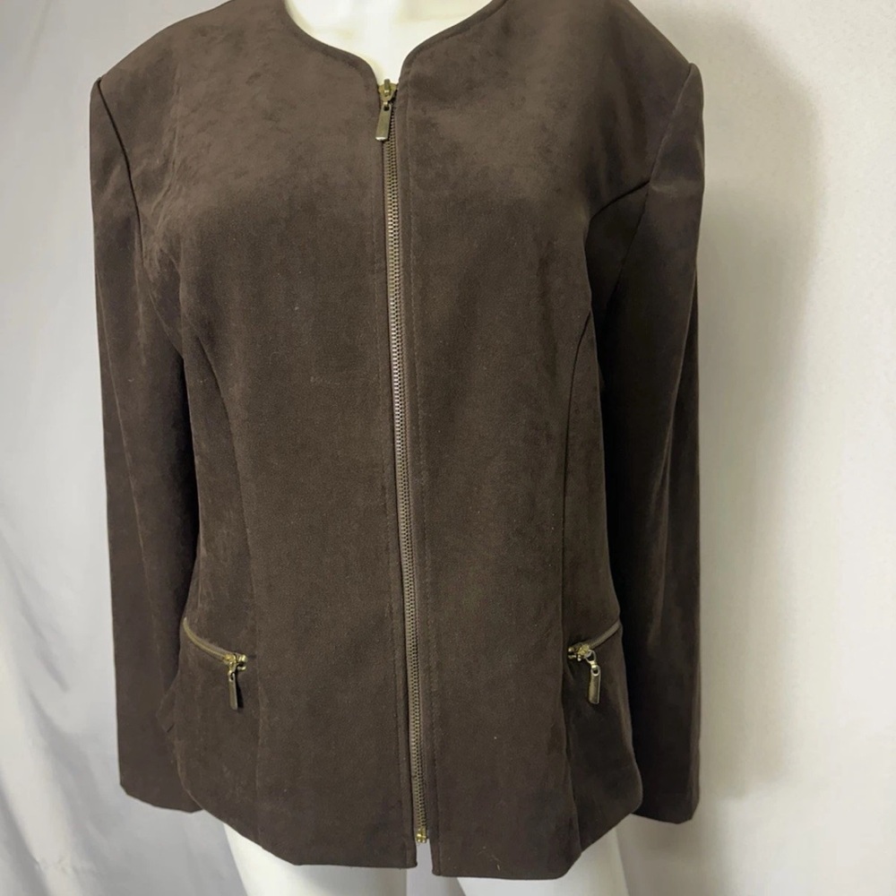 90s Jessica Howard Brown Zip Jacket Faux Suede Size 14 - Picture 1 of 3